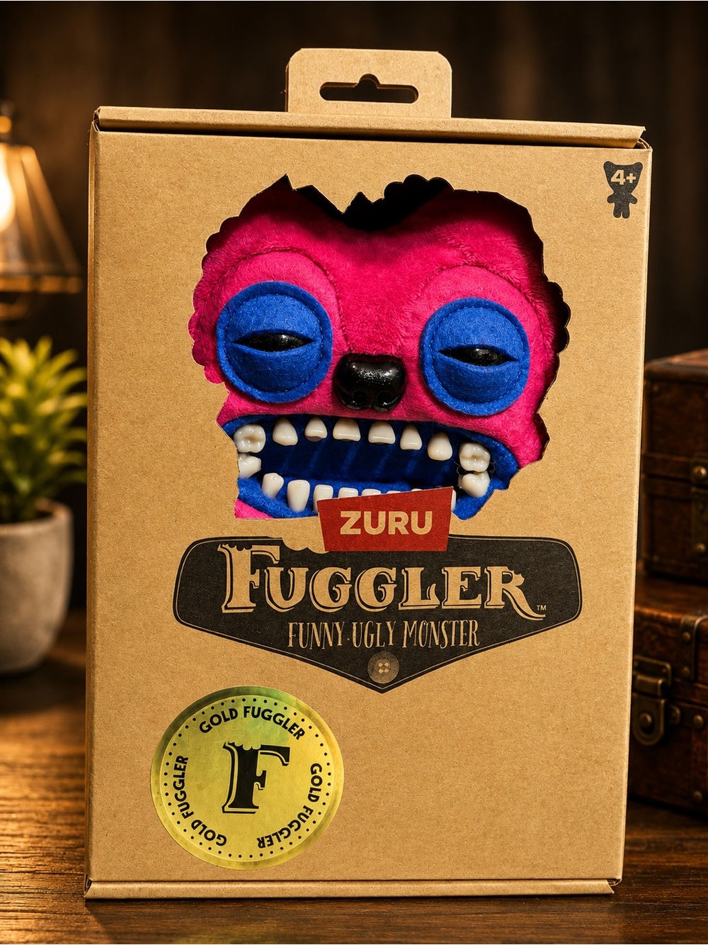 ZURU Gold Fuggler Pink Funny Ugly Monster Plush Blue Teeth Collectible Rare NIB
